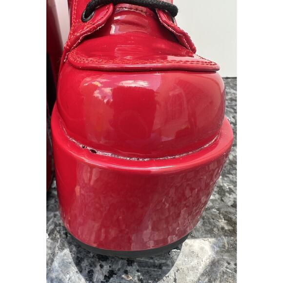 Demonia Camel 203 Red Patent Leather Platform Boots Women's Size 7 - Picture 5 of 15